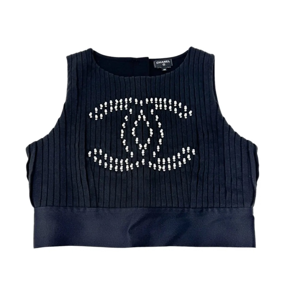 Chanel Timeless CC Embellished Crop Top in Black Cotton
